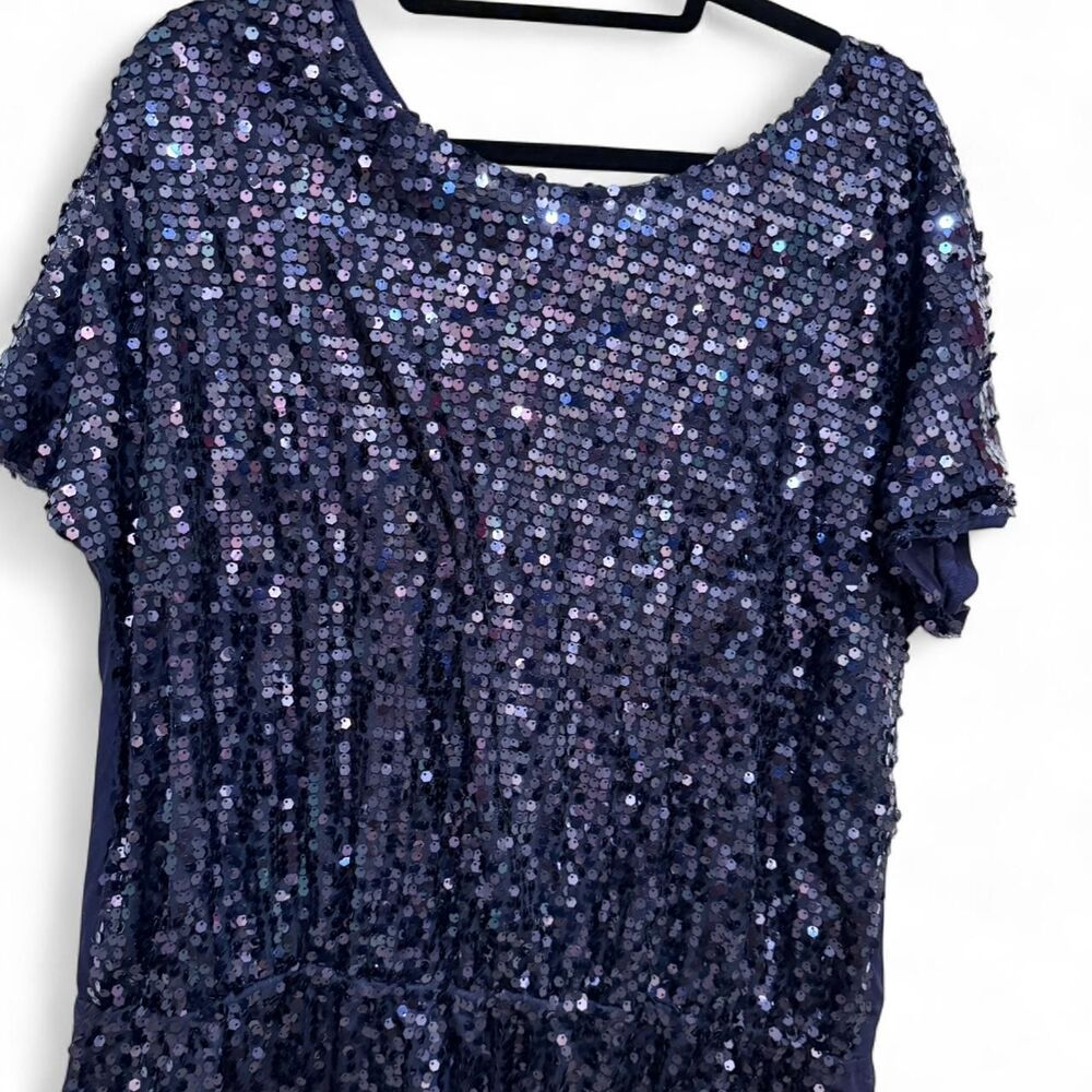 Lane Bryant Women's Navy Blue Sparkle Shiny Sequin Glam Blouse Top Shirt